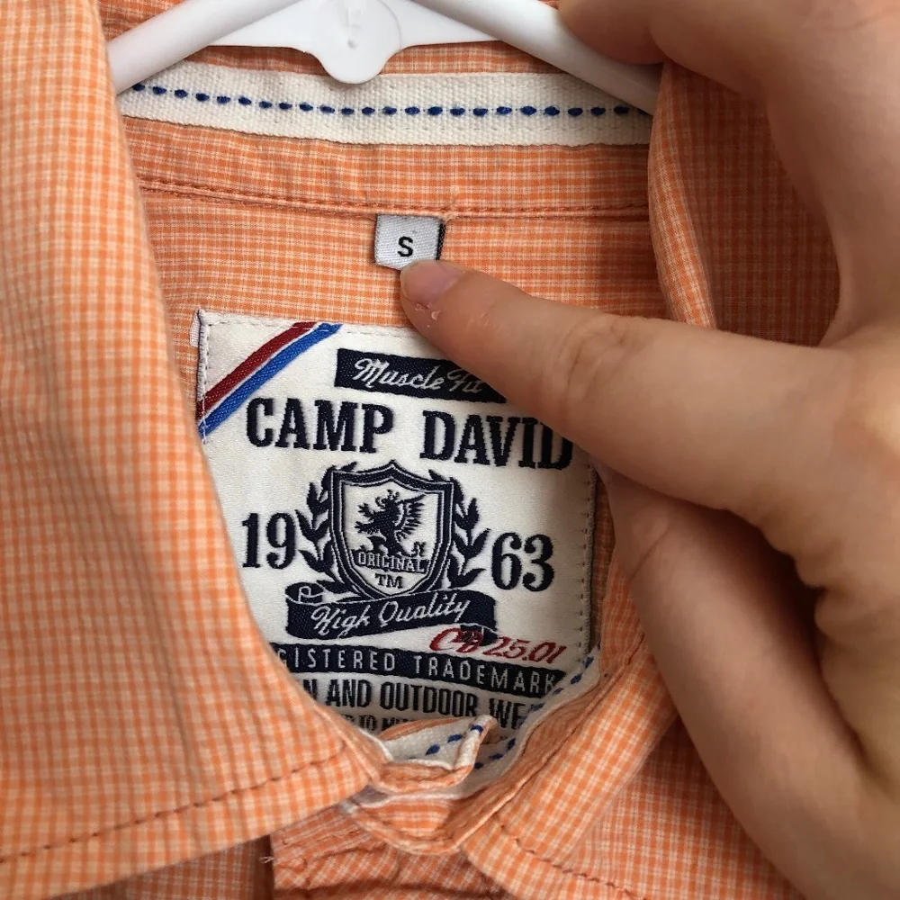 Camp David Muscle fit button down pin stripe orange shirt size small - Picture 5 of 7